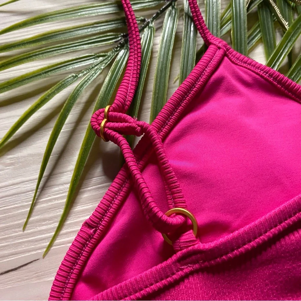 L*Space 🩷 Barbie Pink V-Neck Wire Helena Bikini Top | Cheeky Bottoms